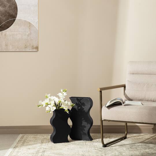 Glitzhome® Modern Black Textured Ripple Metal Floor Vases Set